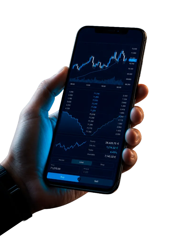 Orol Inwstec mobile trading app on a smartphone